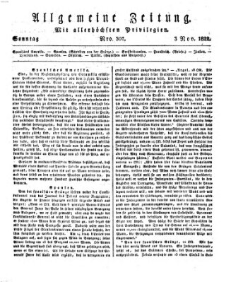 Allgemeine Zeitung Sonntag 3. November 1822