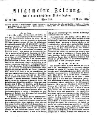 Allgemeine Zeitung Dienstag 12. November 1822