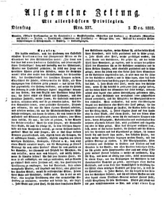 Allgemeine Zeitung Dienstag 3. Dezember 1822