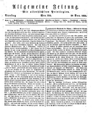 Allgemeine Zeitung Dienstag 24. Dezember 1822