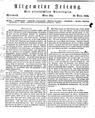 Allgemeine Zeitung Mittwoch 25. Dezember 1822