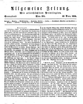 Allgemeine Zeitung Samstag 28. Dezember 1822