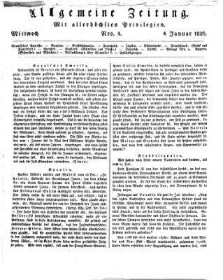 Allgemeine Zeitung Mittwoch 4. Januar 1826