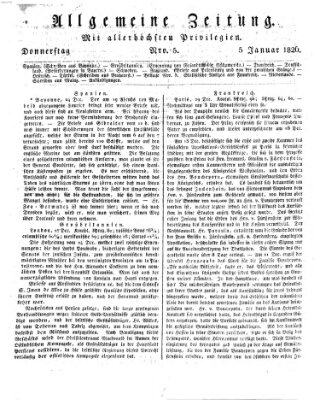 Allgemeine Zeitung Donnerstag 5. Januar 1826