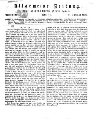 Allgemeine Zeitung Mittwoch 11. Januar 1826