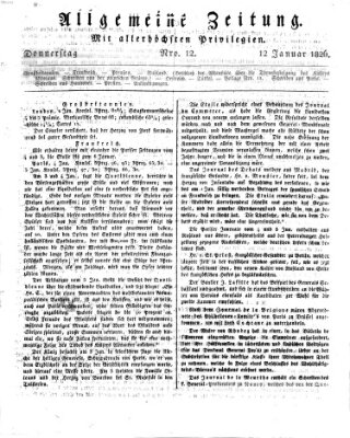 Allgemeine Zeitung Donnerstag 12. Januar 1826