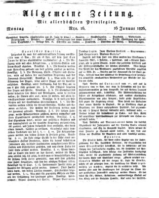 Allgemeine Zeitung Montag 16. Januar 1826