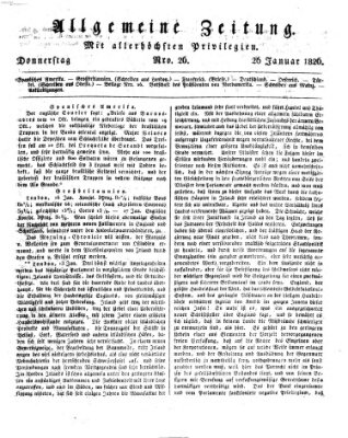 Allgemeine Zeitung Donnerstag 26. Januar 1826