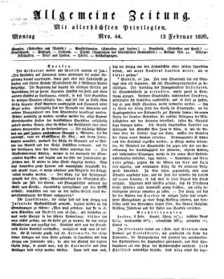 Allgemeine Zeitung Montag 13. Februar 1826