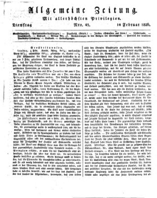 Allgemeine Zeitung Dienstag 14. Februar 1826