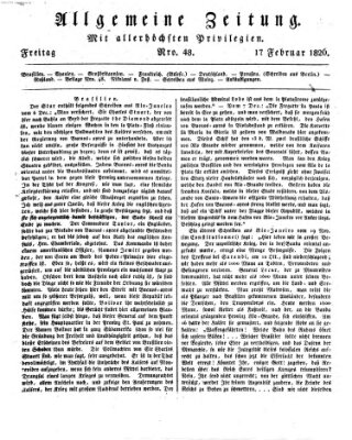 Allgemeine Zeitung Freitag 17. Februar 1826