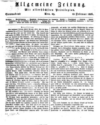 Allgemeine Zeitung Samstag 18. Februar 1826