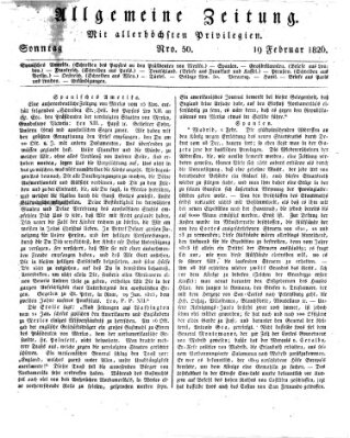 Allgemeine Zeitung Sonntag 19. Februar 1826