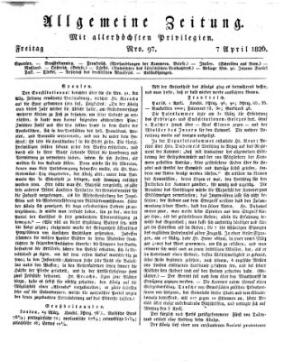 Allgemeine Zeitung Freitag 7. April 1826