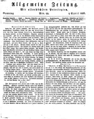 Allgemeine Zeitung Sonntag 9. April 1826