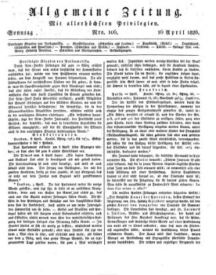 Allgemeine Zeitung Sonntag 16. April 1826