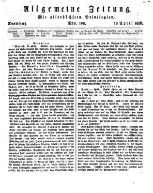 Allgemeine Zeitung Dienstag 18. April 1826