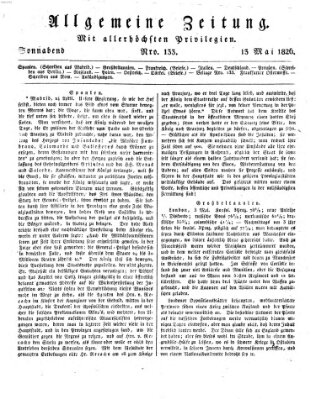 Allgemeine Zeitung Samstag 13. Mai 1826