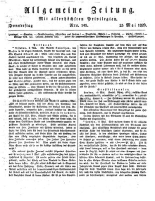 Allgemeine Zeitung Donnerstag 25. Mai 1826