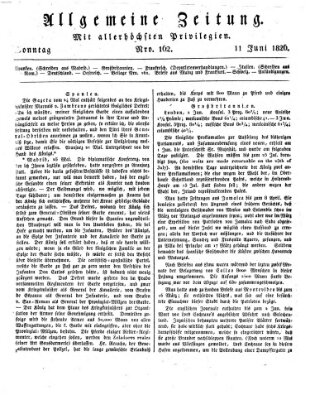 Allgemeine Zeitung Sonntag 11. Juni 1826