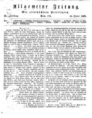 Allgemeine Zeitung Donnerstag 22. Juni 1826