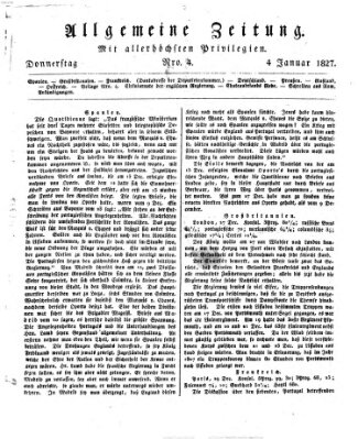 Allgemeine Zeitung Donnerstag 4. Januar 1827