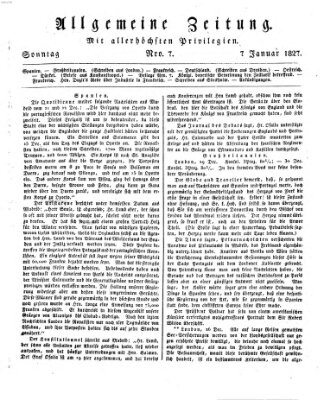 Allgemeine Zeitung Sonntag 7. Januar 1827