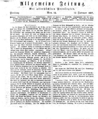 Allgemeine Zeitung Freitag 12. Januar 1827