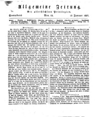 Allgemeine Zeitung Samstag 13. Januar 1827