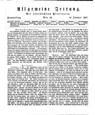 Allgemeine Zeitung Donnerstag 18. Januar 1827