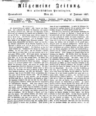 Allgemeine Zeitung Samstag 27. Januar 1827