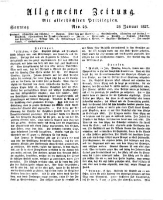 Allgemeine Zeitung Sonntag 28. Januar 1827