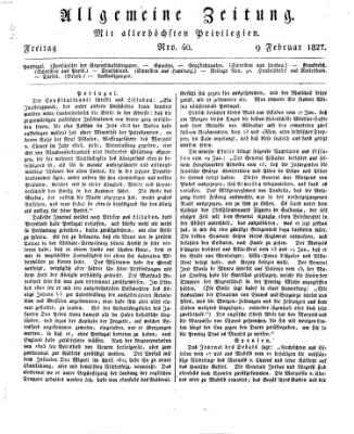 Allgemeine Zeitung Freitag 9. Februar 1827