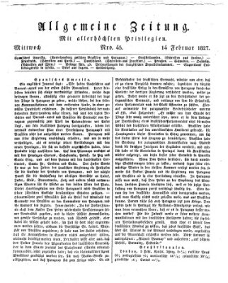 Allgemeine Zeitung Mittwoch 14. Februar 1827