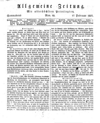 Allgemeine Zeitung Samstag 17. Februar 1827