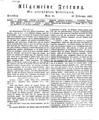 Allgemeine Zeitung Dienstag 20. Februar 1827