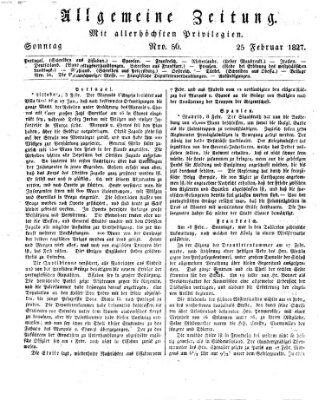 Allgemeine Zeitung Sonntag 25. Februar 1827