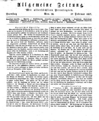 Allgemeine Zeitung Dienstag 27. Februar 1827