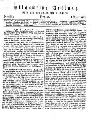 Allgemeine Zeitung Dienstag 3. April 1827