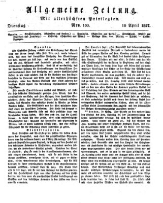 Allgemeine Zeitung Dienstag 10. April 1827