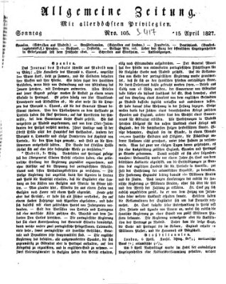 Allgemeine Zeitung Sonntag 15. April 1827