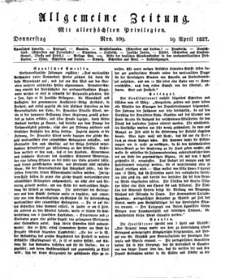 Allgemeine Zeitung Donnerstag 19. April 1827