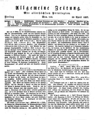 Allgemeine Zeitung Freitag 20. April 1827