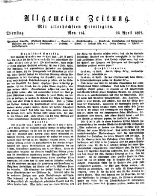 Allgemeine Zeitung Dienstag 24. April 1827