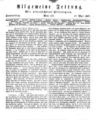 Allgemeine Zeitung Donnerstag 17. Mai 1827