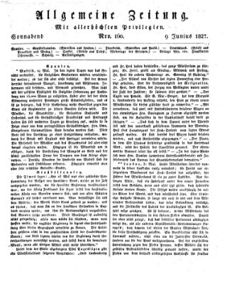 Allgemeine Zeitung Samstag 9. Juni 1827