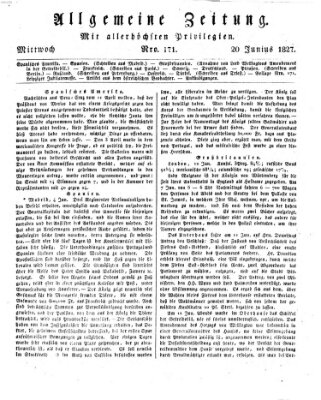 Allgemeine Zeitung Mittwoch 20. Juni 1827