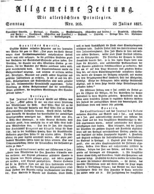 Allgemeine Zeitung Sonntag 22. Juli 1827