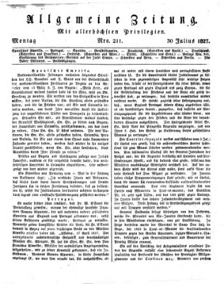 Allgemeine Zeitung Montag 30. Juli 1827