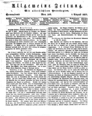 Allgemeine Zeitung Samstag 4. August 1827